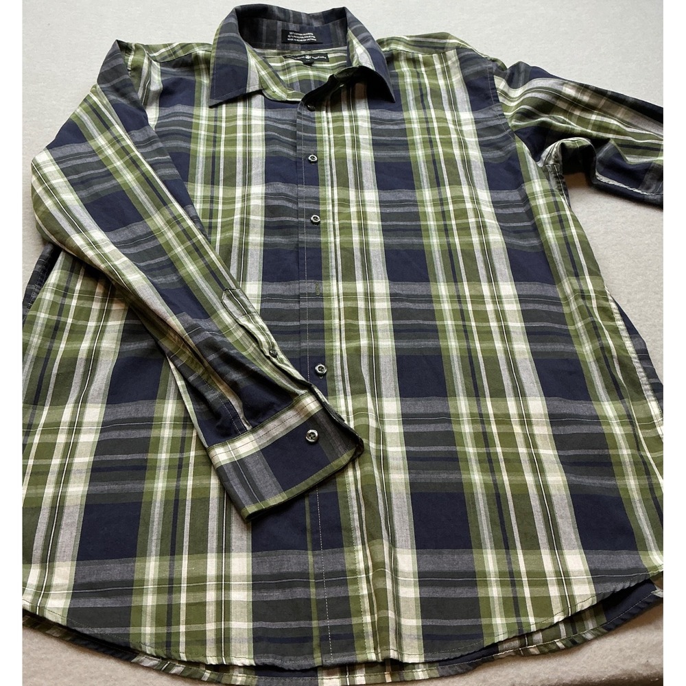 Beverly Hills Polo‎ Club Plaid Button Down Shirt XL Green Navy Long Sleeve
